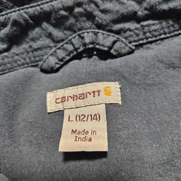 Carhartt Button Front Shirt Womens Size Large Teal Blue Roll Tab Sleeve - Picture 5 of 6